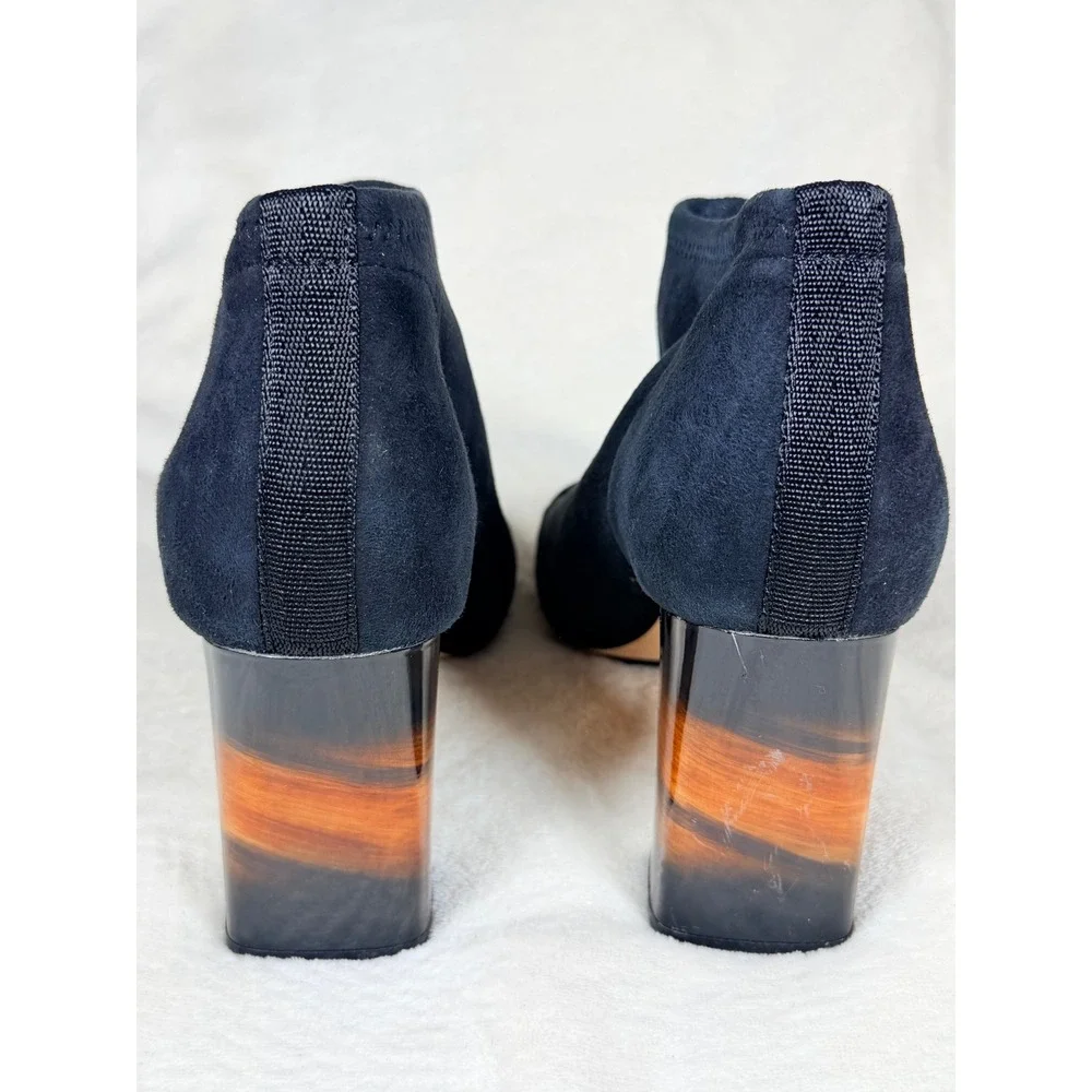 Donald Pliner Women Peep Toe Ankle Booties 8M Black Suede Tortoise Block Heel